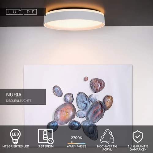 Lucide NURIA - Deckenleuchte - Ø 40 cm - LED 3 StepDim - 1x24W 2700K - Weiß - USP
